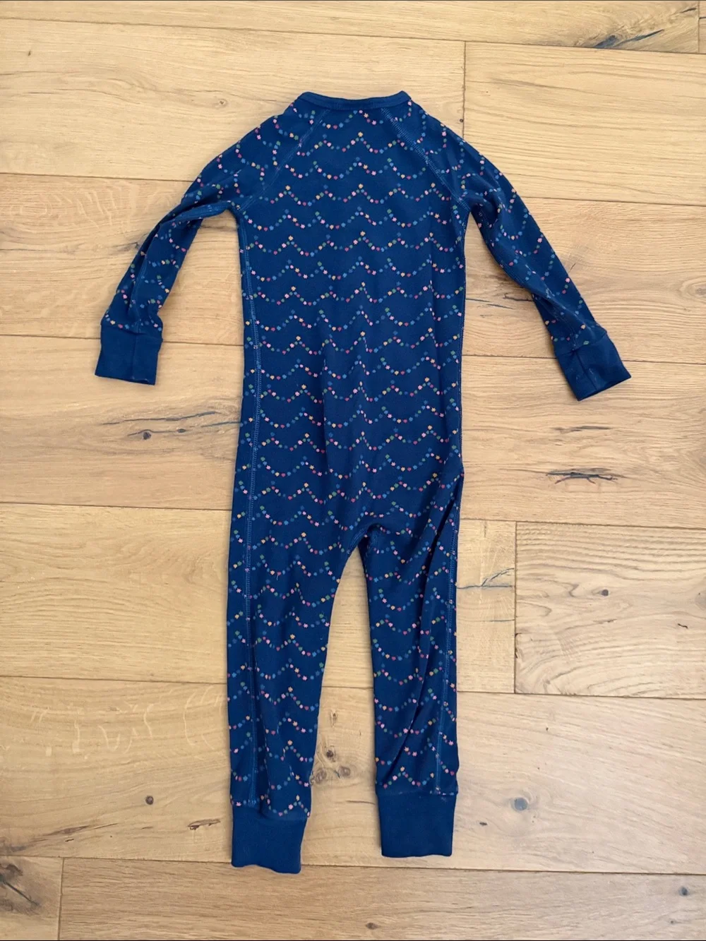 Hanna Andersson Kids Navy Zip One-Piece Pajamas with Star Wave Print